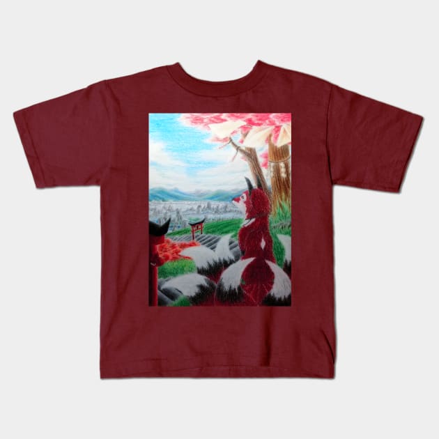 Makka the Six-Tailed Kitsune Kids T-Shirt by Lycoris ArtSpark